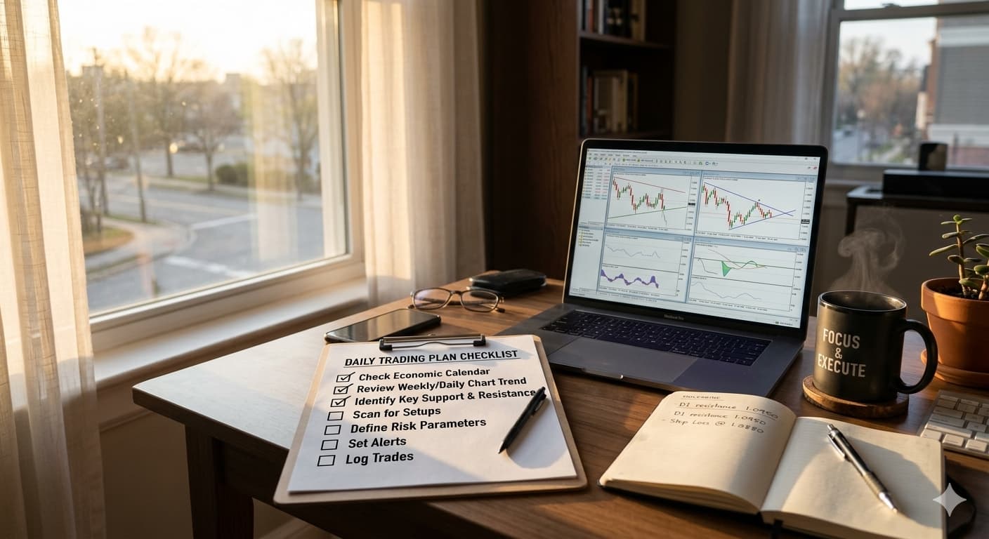 Daily trading analysis routine checklist