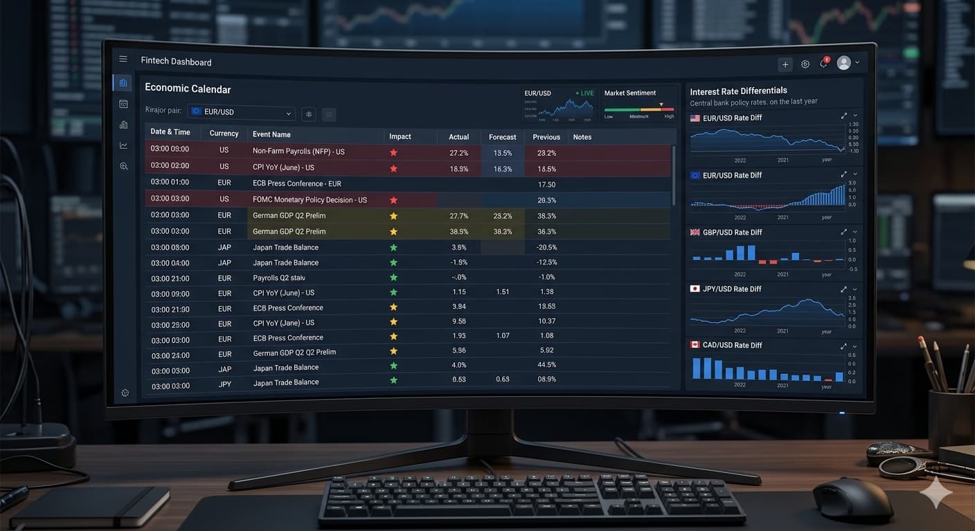 Economic calendar and fundamental analysis dashboard