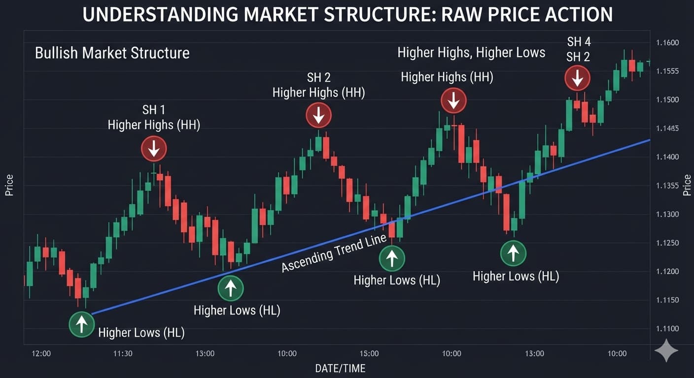 Price action chart showing swing highs and lows