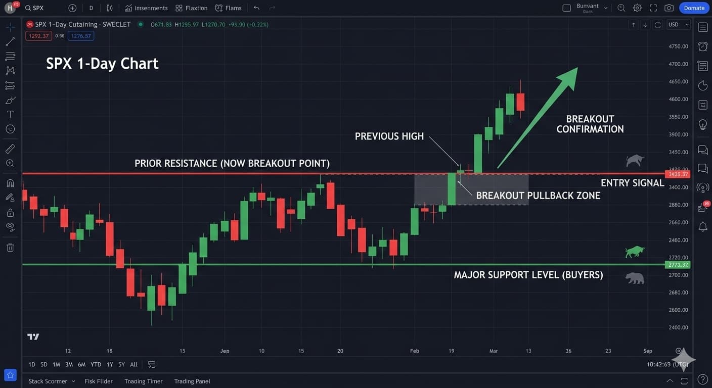 Support and resistance levels on a trading chart