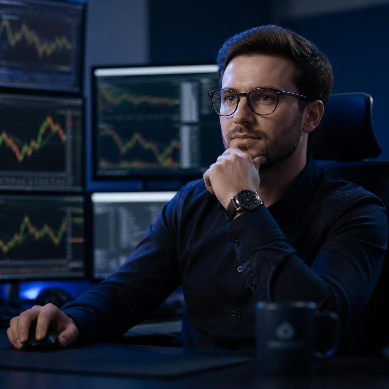 Trader managing emotions at desk