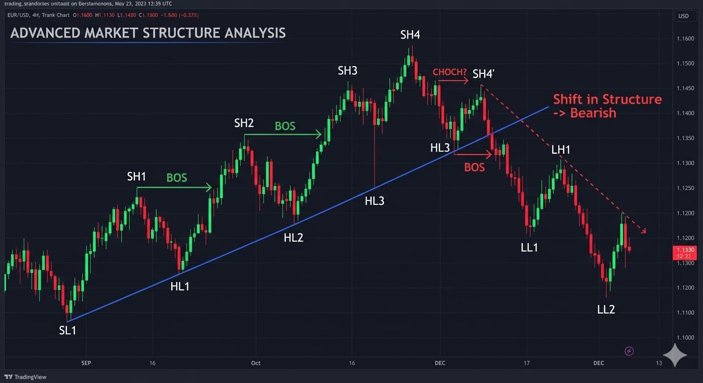 Market structure with swing highs and lows