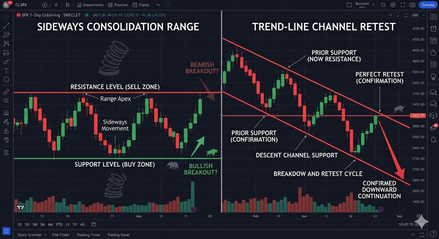 Trend lines showing uptrend and downtrend
