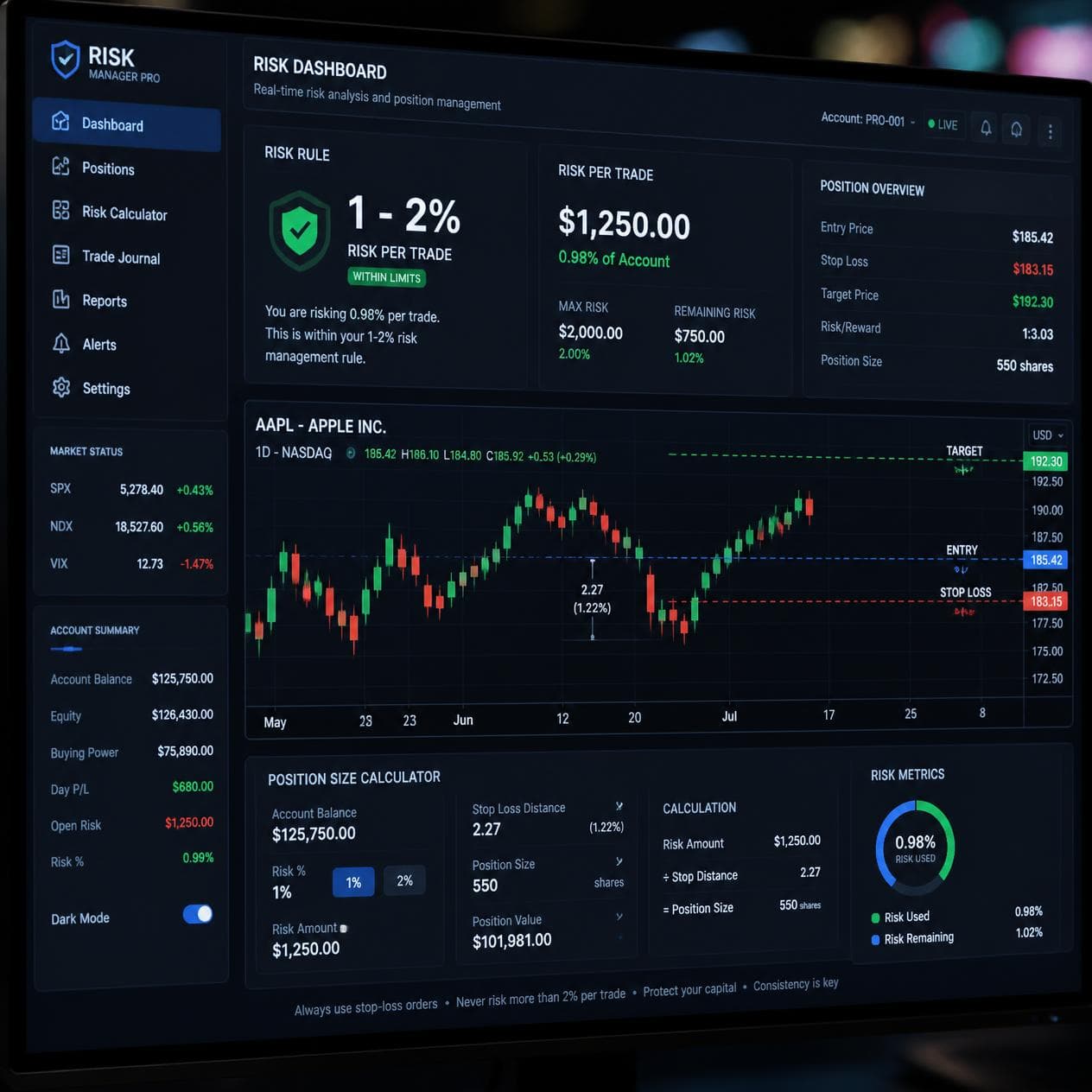 Risk management dashboard